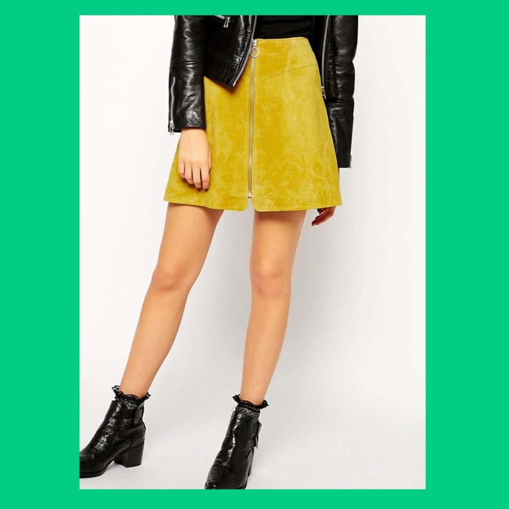 Leather mini skirt zip up  front new